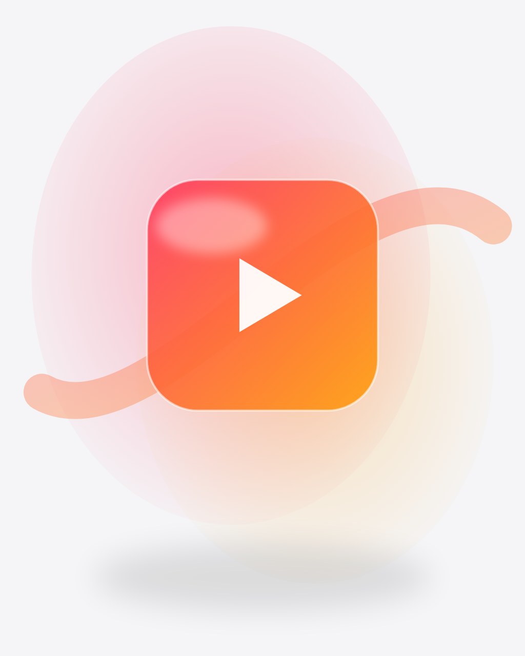 Botón de reproducción de vidrio rosa y naranja envuelto en cinta de película