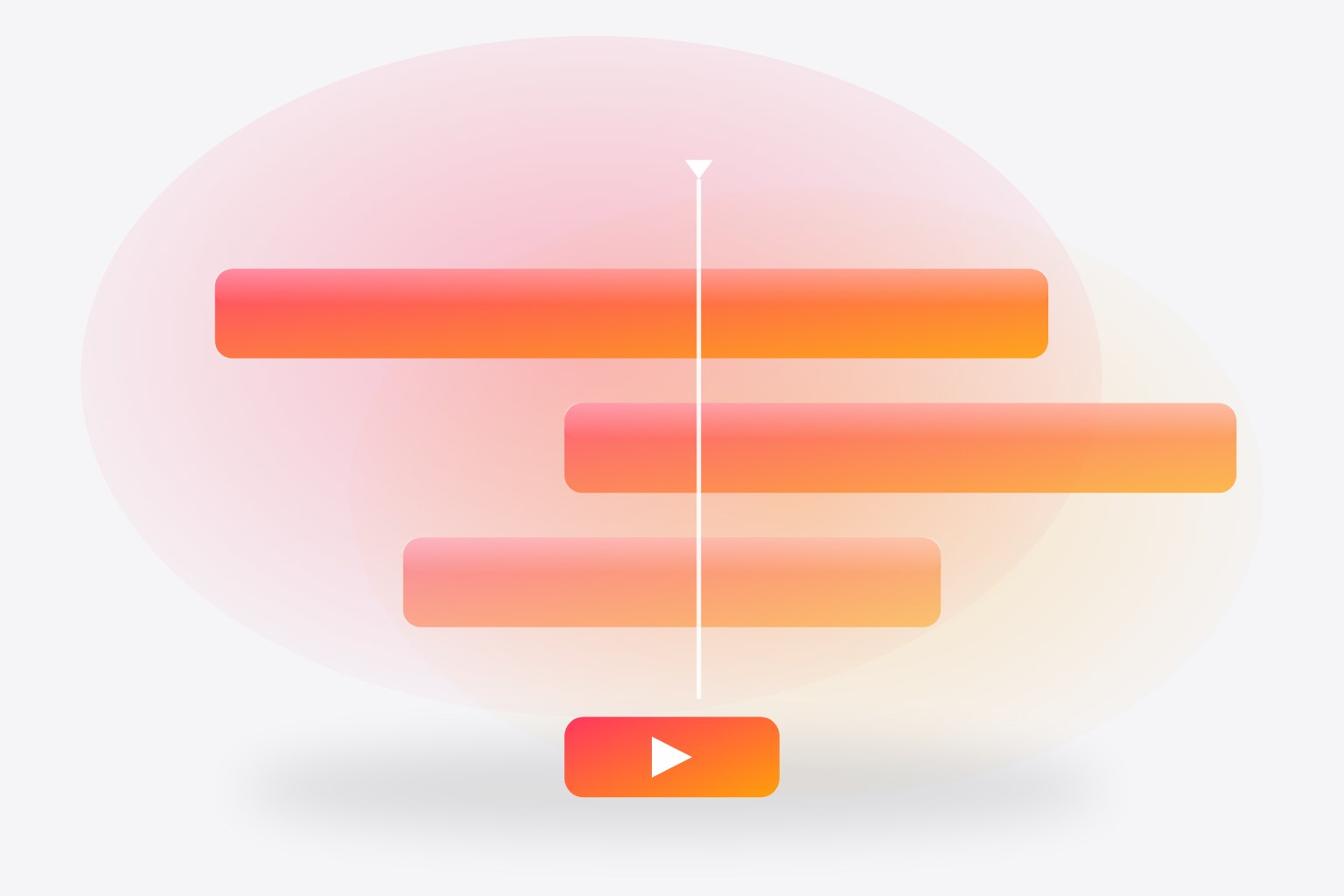 Timeline de edición de vidrio rosa y naranja con playhead luminoso